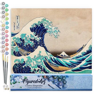 Malen-nach-Zahlen-DIY-Set – Die große Welle vor Kanagawa – Katsushika Hokusai – gerollte Leinwand