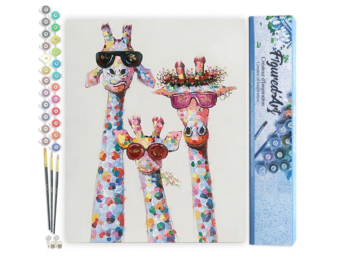 Kit fai da te da dipingere con i numeri - Famiglia di giraffe Pop art - Tela arrotolata