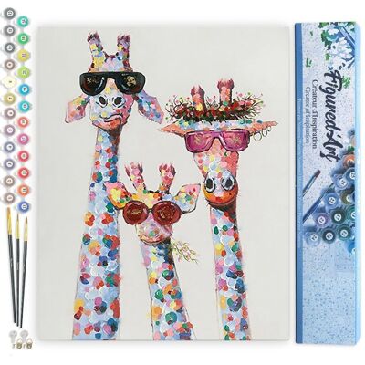 Kit de bricolaje para pintar por números - Familia de jirafas Pop art - Lienzo enrollado