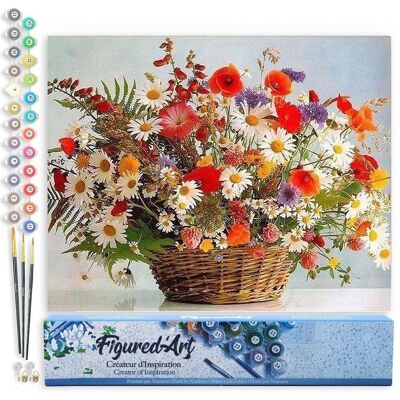 Malen-nach-Zahlen-DIY-Set – Mehrfarbiger Blumenstrauß – gerollte Leinwand