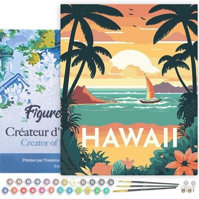 Peinture par Numéros Kit DIY - Affiche Vintage Hawaii - toile tendue sur châssis en bois