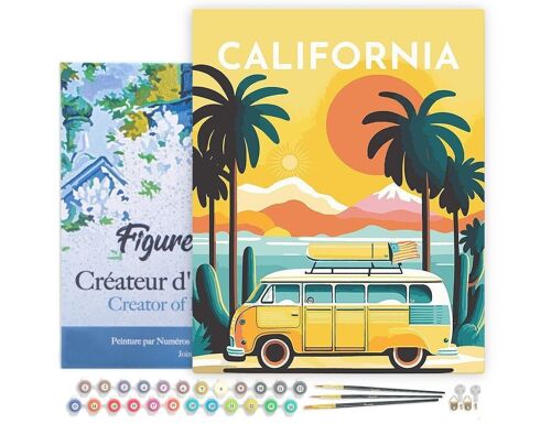 Peinture par Numéros Kit DIY - Affiche Vintage Californie - toile tendue sur châssis en bois