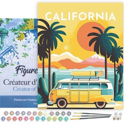 Peinture par Numéros Kit DIY - Affiche Vintage Californie - toile tendue sur châssis en bois