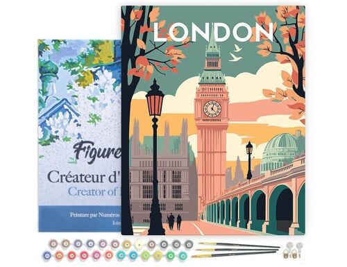 Peinture par Numéros Kit DIY - Affiche Vintage Londres 2 - toile tendue sur châssis en bois