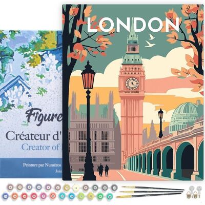 Peinture par Numéros Kit DIY - Affiche Vintage Londres 2 - toile tendue sur châssis en bois