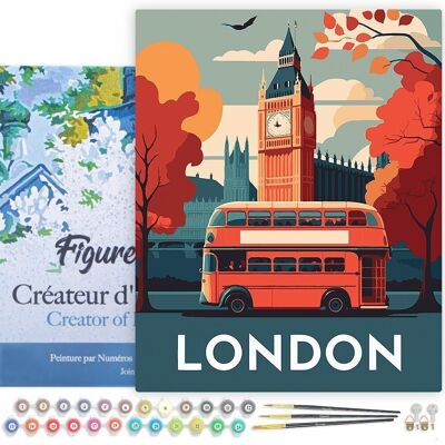 Painting by Numbers DIY Kit - Vintage London Poster - stretched canvas on wooden frame