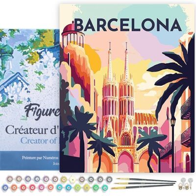 Painting by Numbers DIY Kit - Vintage Barcelona Poster - stretched canvas on wooden frame