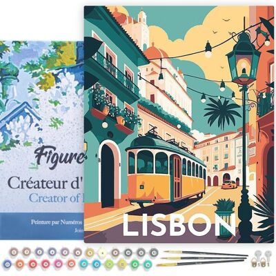 Peinture par Numéros Kit DIY - Affiche Vintage Lisbonne - toile tendue sur châssis en bois