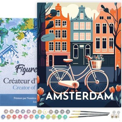 Malen nach Zahlen DIY Kit – Vintage Amsterdam Poster – gespannte Leinwand auf Holzrahmen
