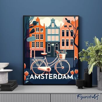 Peinture par Numéros Kit DIY - Affiche Vintage Amsterdam - toile tendue sur châssis en bois 4