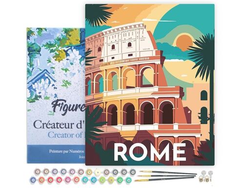 Peinture par Numéros Kit DIY - Affiche Vintage Rome - toile tendue sur châssis en bois