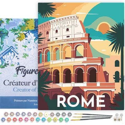 Peinture par Numéros Kit DIY - Affiche Vintage Rome - toile tendue sur châssis en bois