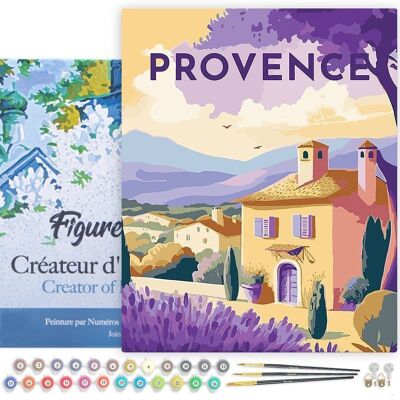 Malen nach Zahlen DIY Kit – Vintage Provence Poster – gespannte Leinwand auf Holzrahmen