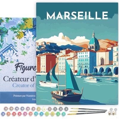 Kit fai da te per dipingere con i numeri - Poster vintage di Marsiglia - tela su telaio in legno