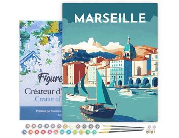 Peinture par Numéros Kit DIY - Affiche Vintage Marseille - toile tendue sur châssis en bois 1