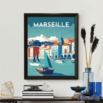 Peinture par Numéros Kit DIY - Affiche Vintage Marseille - toile tendue sur châssis en bois 3