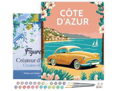 Peinture par Numéros Kit DIY - Affiche Vintage Côte d'Azur - toile tendue sur châssis en bois