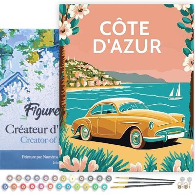 Peinture par Numéros Kit DIY - Affiche Vintage Côte d'Azur - toile tendue sur châssis en bois