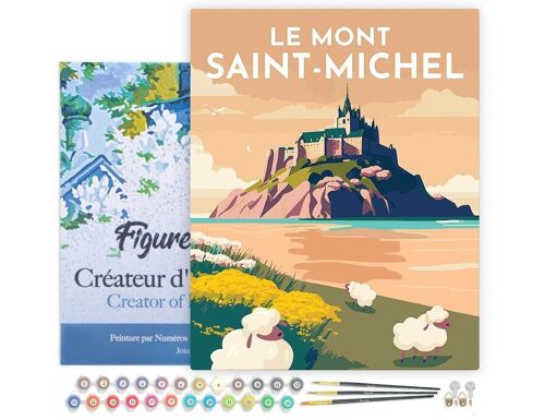 Peinture par Numéros Kit DIY - Affiche Vintage Mont Saint-Michel - toile tendue sur châssis en bois