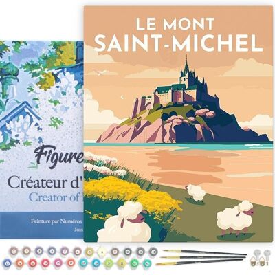 Malen nach Zahlen DIY Kit – Vintage Mont Saint-Michel Poster – gespannte Leinwand auf Holzrahmen
