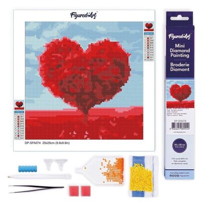 Pintura de diamantes - Kit de bordado de diamantes DIY Mini lienzo enrollado de 25x25 cm - Corazón de árbol rojo