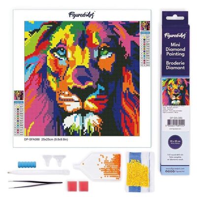 Pintura de diamantes - Kit de bordado de diamantes DIY Mini lienzo enrollado de 25x25 cm - Lion Pop Art