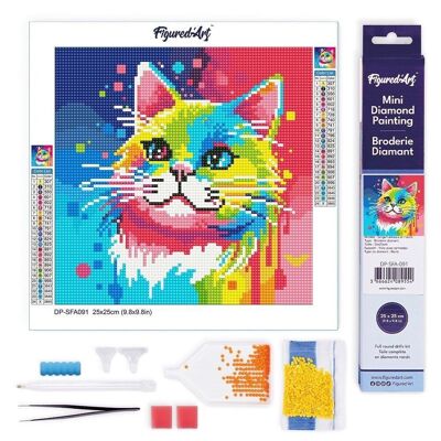 Diamantmalerei - DIY-Diamant-Stickset Mini 25x25cm gerollte Leinwand - Abstrakte Katze Pop Art