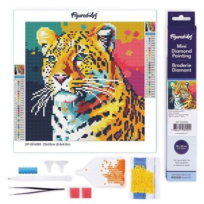 Diamantmalerei – DIY-Diamant-Stickset, Mini 25 x 25 cm auf gerollter Leinwand – abstrakte Leoparden-Pop-Art