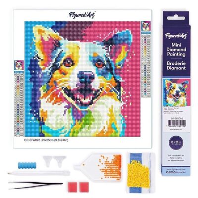 Pintura de diamante - Kit de bordado de diamante DIY Mini lienzo enrollado de 25x25 cm - Arte pop abstracto de perro