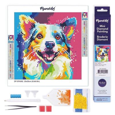 Diamond Painting - Kit ricamo diamante fai da te Mini tela arrotolata 25x25 cm - Cane pop art astratto