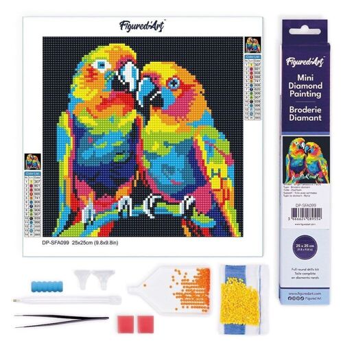 Diamond Painting - Broderie Diamant DIY kit Mini 25x25cm toile roulée - Perroquets Abstraits Pop Art