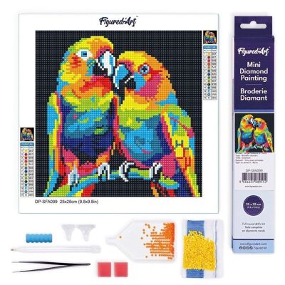 Diamond Painting - DIY Diamond Embroidery kit Mini 25x25cm rolled canvas - Abstract Parrots Pop Art