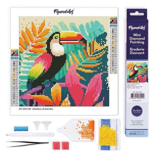 Diamond Painting - Broderie Diamant DIY kit Mini 25x25cm toile roulée - Toucan Tropical