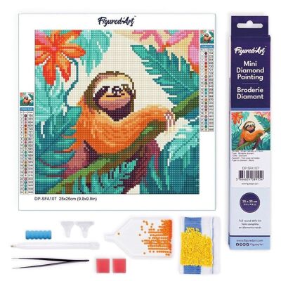 Diamond Painting - Kit ricamo diamante fai da te Mini tela arrotolata 25x25 cm - Bradipo tropicale