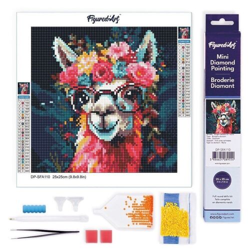 Diamond Painting - Broderie Diamant DIY kit Mini 25x25cm toile roulée - Lama Fantaisie et Fleurs