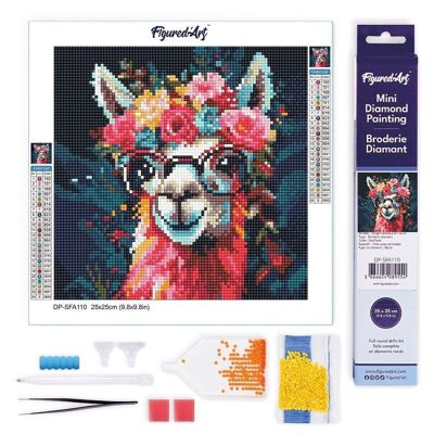 Diamond Painting - DIY Diamond Embroidery kit Mini 25x25cm rolled canvas - Fantasy Lama and Flowers