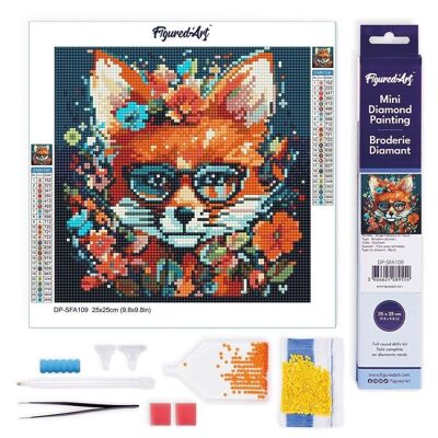 Diamond Painting - DIY Diamond Embroidery kit Mini 25x25cm rolled canvas - Fantasy Fox and Flowers