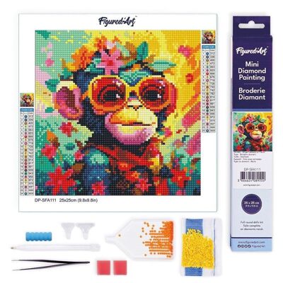 Diamond Painting - DIY Diamond Embroidery kit Mini 25x25cm rolled canvas - Fantasy Monkey and Flowers