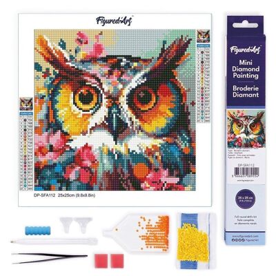 Diamond Painting - DIY Diamond Embroidery kit Mini 25x25cm rolled canvas - Fantasy Owl and Flowers