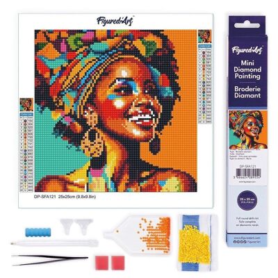 Pintura de diamantes - Kit de bordado de diamantes DIY Mini lienzo enrollado de 25x25 cm - Arte pop de la reina africana