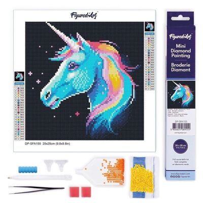 Diamond Painting - DIY Diamond Embroidery kit Mini 25x25cm rolled canvas - Neon Unicorn