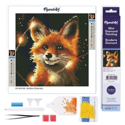 Diamantmalerei – DIY-Diamant-Stickset, Mini 25 x 25 cm auf gerollter Leinwand – Roter Fuchs und Licht