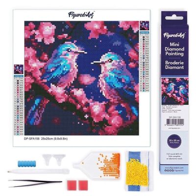 Pintura de diamantes - Kit de bordado de diamantes DIY Mini lienzo enrollado de 25x25 cm - Tetas azules brillantes