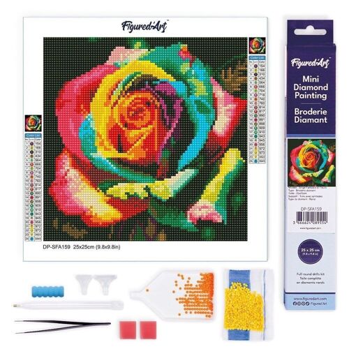 Diamond Painting - Broderie Diamant DIY kit Mini 25x25cm toile roulée - Rose Multicolore