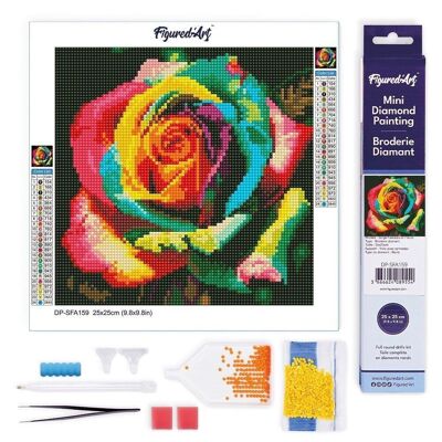 Pintura de diamantes - Kit de bordado de diamantes DIY Mini lienzo enrollado de 25x25 cm - Rosa multicolor