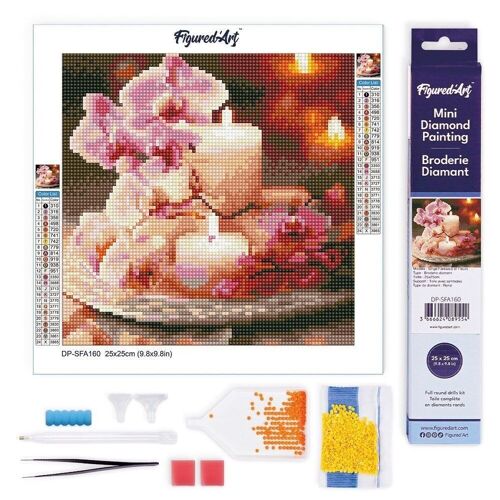 Diamond Painting - Broderie Diamant DIY kit Mini 25x25cm toile roulée - Orchidées et Bougies