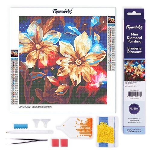 Diamond Painting - Broderie Diamant DIY kit Mini 25x25cm toile roulée - Fleurs Dorées Brillantes