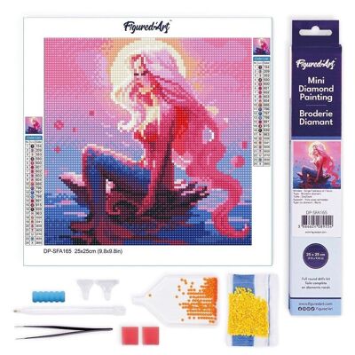 Pintura de diamantes - Kit de bordado de diamantes DIY Mini lienzo enrollado de 25x25 cm - Sirena rosa