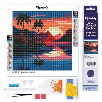 Diamond Painting - Broderie Diamant DIY kit Mini 25x25cm toile roulée - Mer et Coucher de Soleil