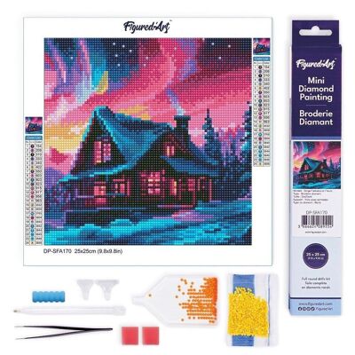 Diamond Painting - Broderie Diamant DIY kit Mini 25x25cm toile roulée - Maison et Aurore boréale